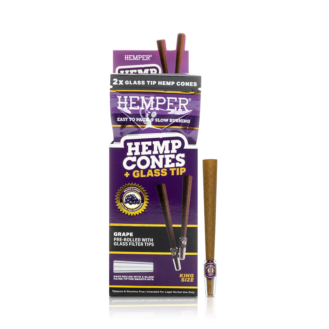 Hemper Pre-Rolled King Size Glass Tipped Hemp Cones | 2PK