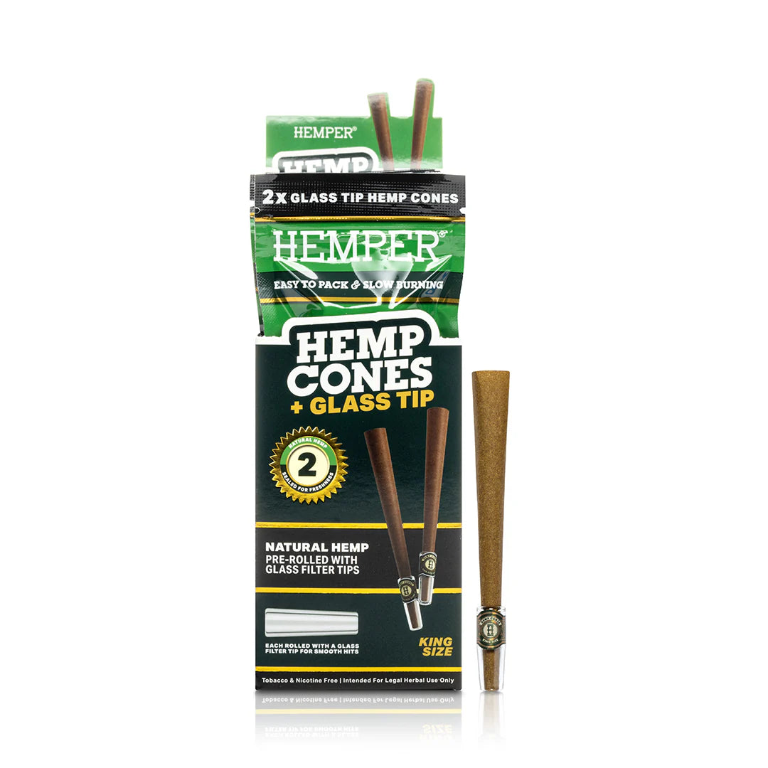 Hemper Pre-Rolled King Size Glass Tipped Hemp Cones | 2PK