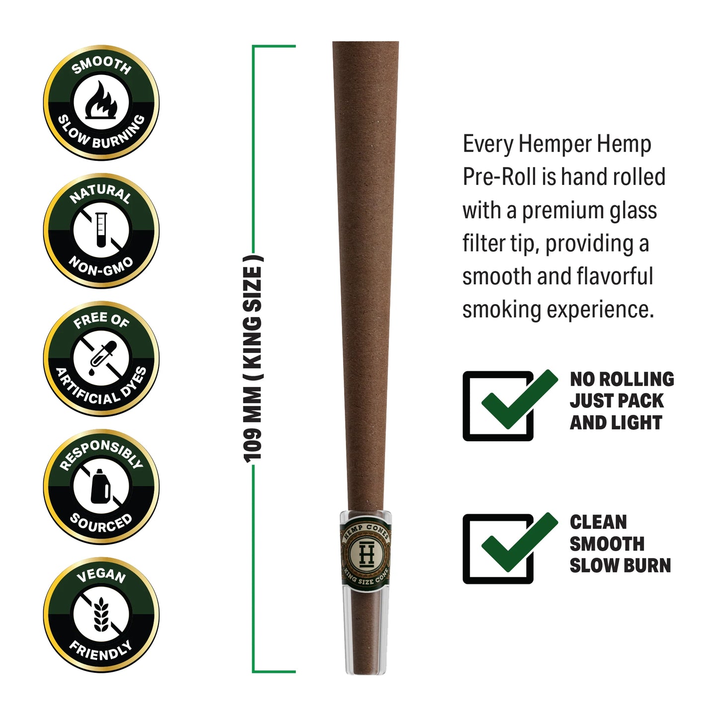 Hemper Pre-Rolled King Size Glass Tipped Hemp Cones | 2PK