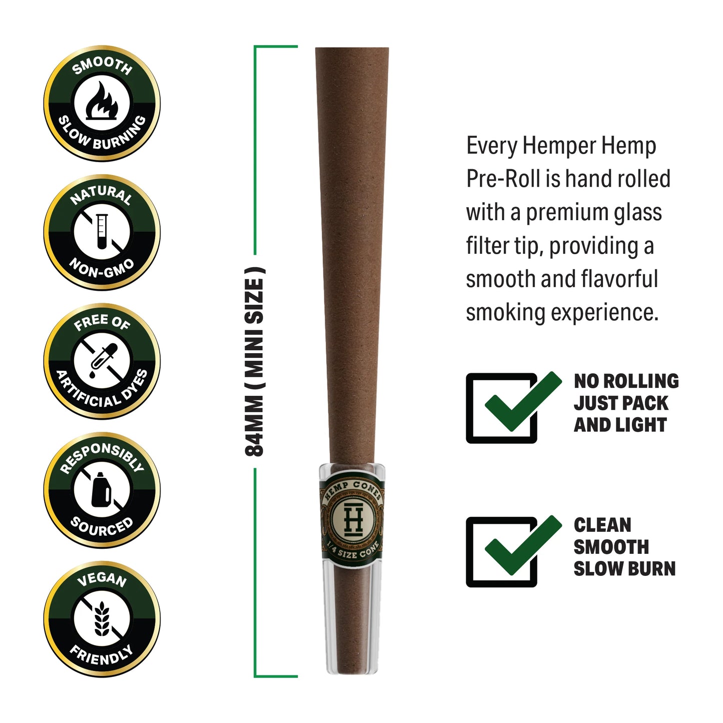 Hemper Pre-Rolled Mini Size Paper Tip Hemp Cones | 4PK