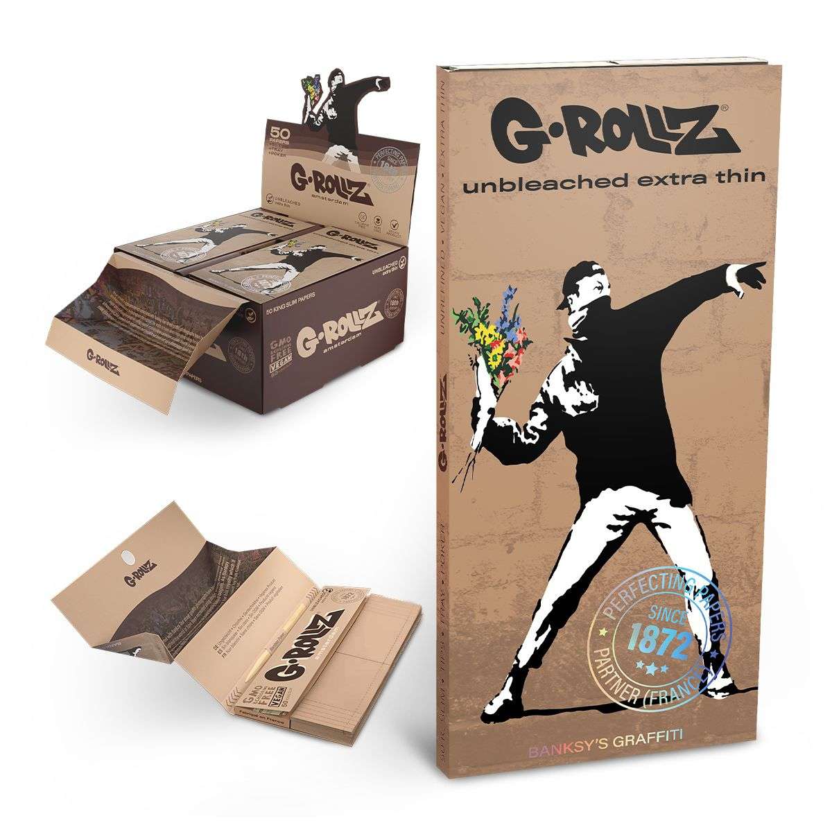 G-Rollz | 50 King Size Papers + Tips & Tray + Bamboo Poker