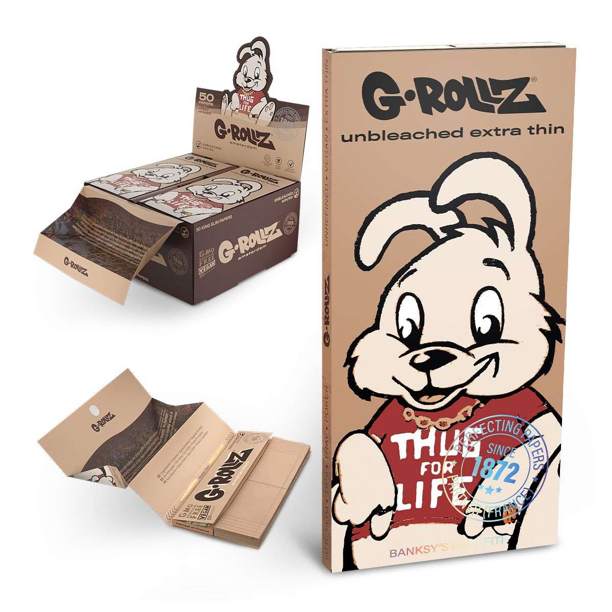 G-Rollz | 50 King Size Papers + Tips & Tray + Bamboo Poker