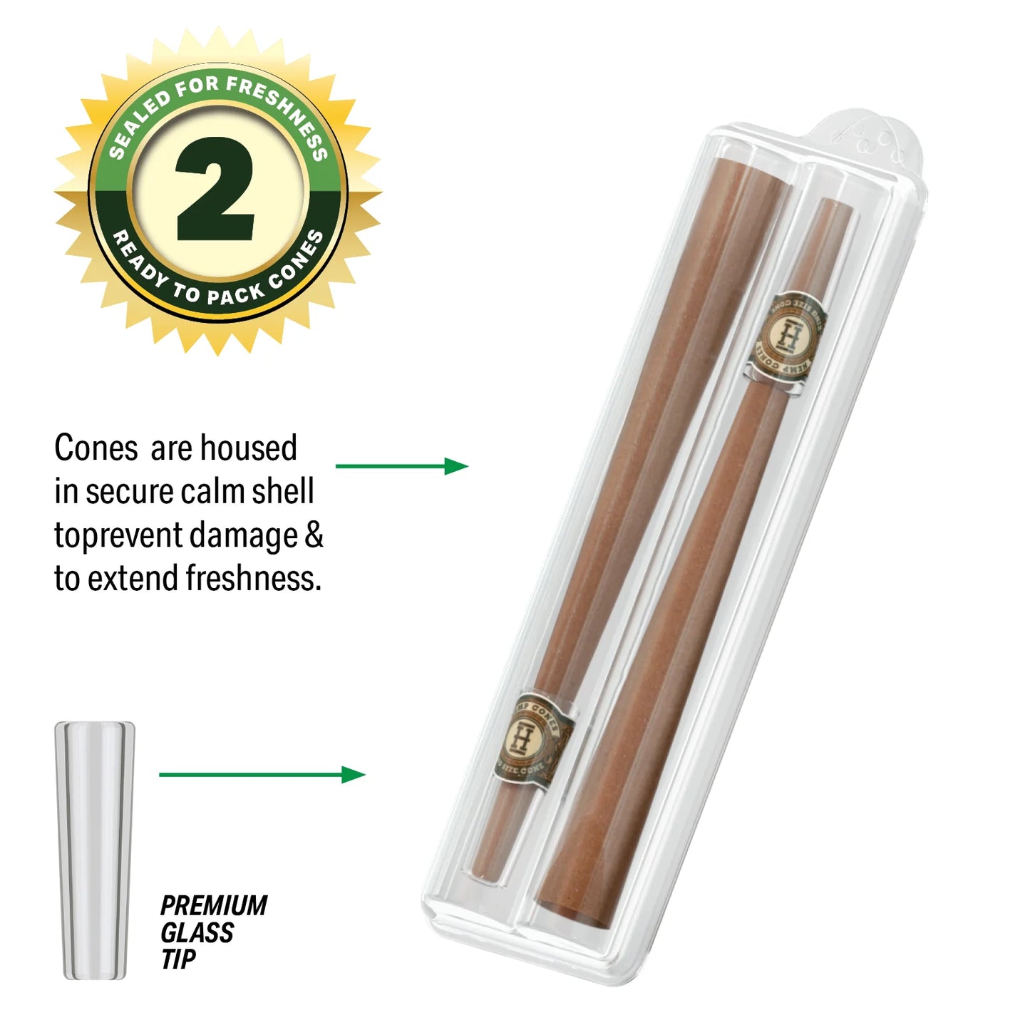 Hemper Pre-Rolled King Size Glass Tipped Hemp Cones | 2PK
